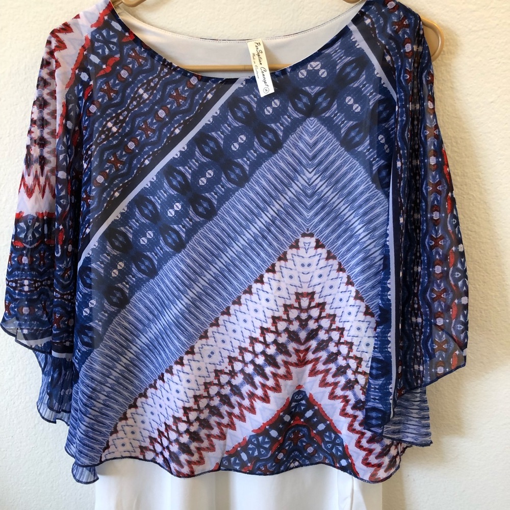 Blue patterned poncho